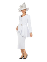 Load image into Gallery viewer, 2pc Scuba Stoned Uneven Peplum Jkt+Skt Suit