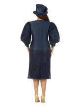 Load image into Gallery viewer, 3pc Puff Slv Lace Combo Skirt Suit w/ Brooch