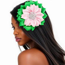 Load image into Gallery viewer, Aka Sorority Pink Green Flower Pearl Brooch Women