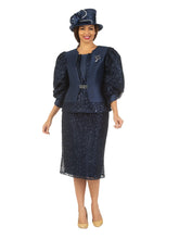 Load image into Gallery viewer, 3pc Puff Slv Lace Combo Skirt Suit w/ Brooch