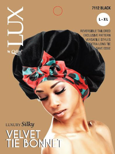 Lux Silk Velvet Tie Bonnet Black 7112