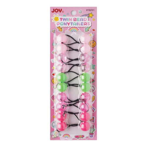 Joy Twin Bead Ponytailers 10ct Clear Green, Pink, Purple