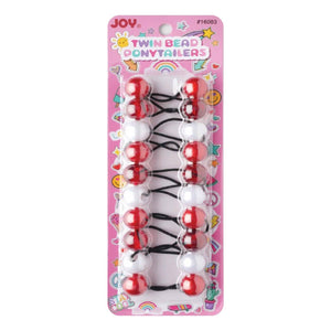Joy Twin Beads Ponytailers 10Ct Asst Red