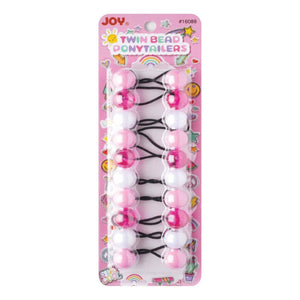 Joy Twin Beads Ponytailers 10Ct Pink & White