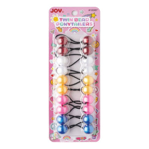Joy Twin Beads Ponytailers 10Ct Clear Red, White, Pink, Blue