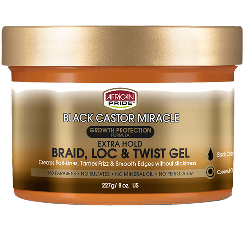African Pride Black Castor Miracle Braid, Loc & Twist Gel 8 oz
