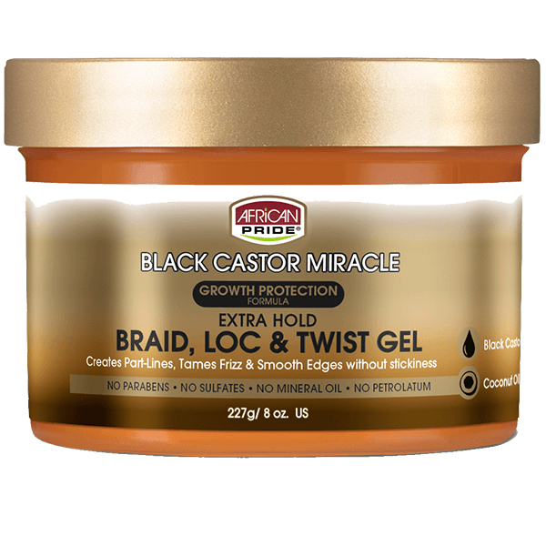 African Pride Black Castor Miracle Braid, Loc & Twist Gel 8 oz
