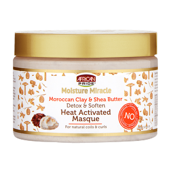African Pride Moisture Miracle Moroccan Clay & Shea Butter Heat Activated Masque 12 oz